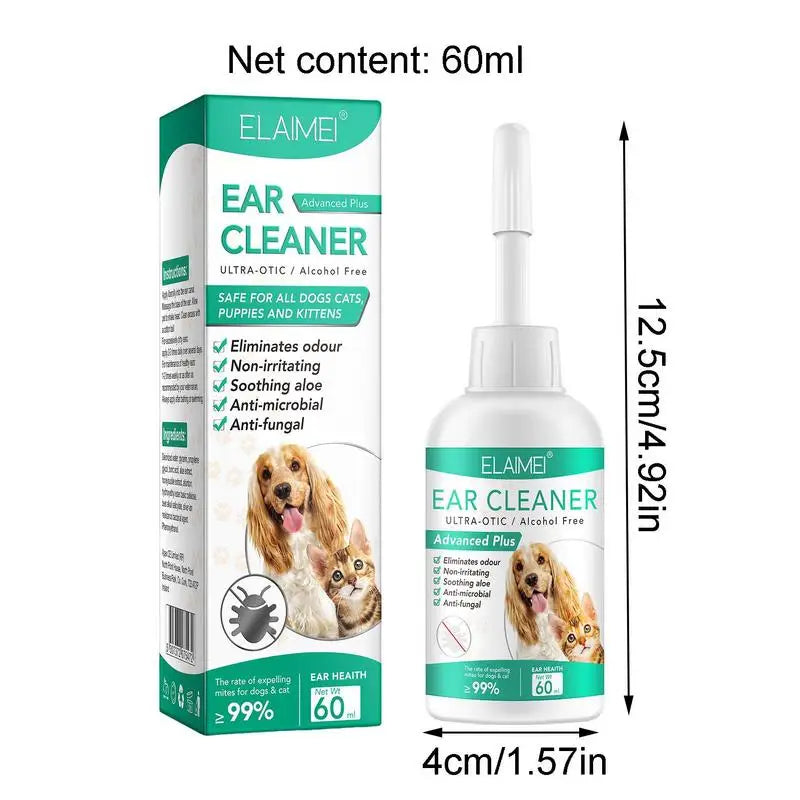 Cat Ear Cleaner Pet Ear Wash 60ml Gentle Pet Ear Rinse Cat Ear Wash Clean and Remove Dirt for Dogs Cats Soften Clear Earwax