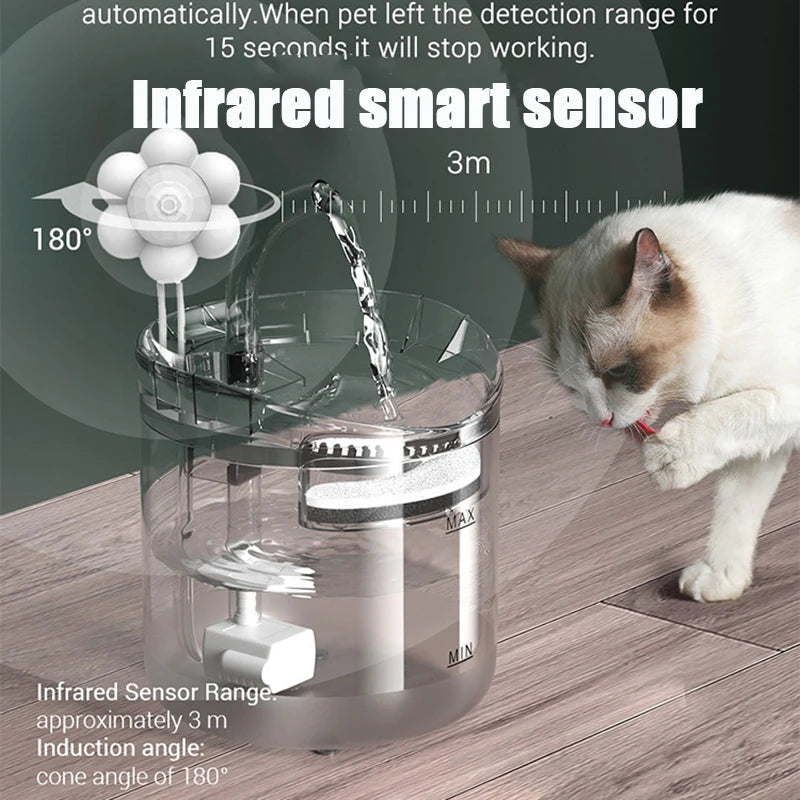 2L Intelligent Cat Water Fountain With Faucet Dog Water Dispenser Transparent Drinker Pet Drinking Filters Feeder Motion Sensor