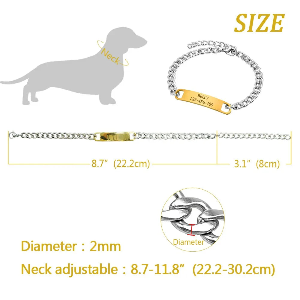 Personalized Cat Necklace Collar Engraved Dog Name Tag Chain Collar Customs Small Dogs Kitten Puppy Collars Nameplate Yorkshire