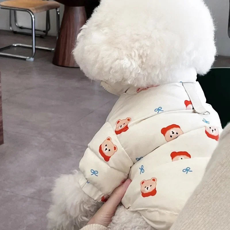 Cute Animal Bear Printed Pet Clothing Winter Dog Cotton Coat Small Dog Teddy Warm Down Coat Cartoon Two legged Dog Clothing