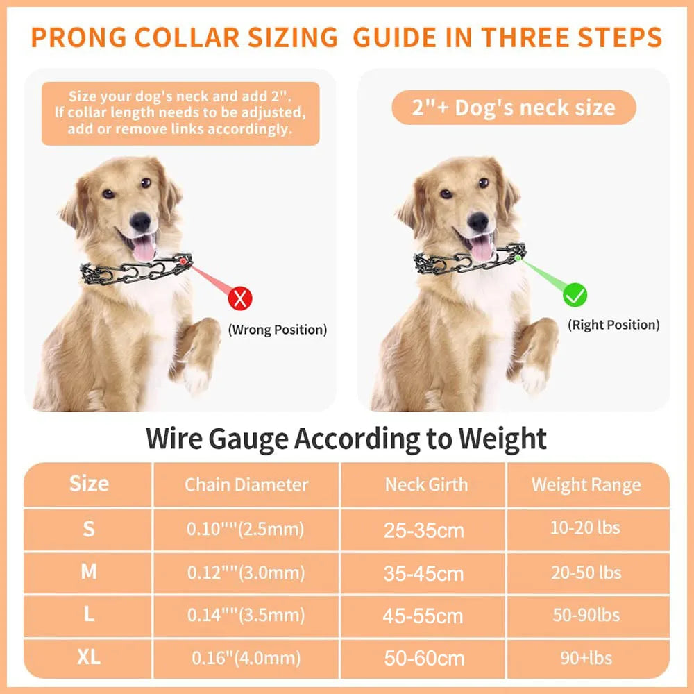 Adjustable Prong Collar for Dogs Choke Collar Pinch Training Collar for Puppy Large Dog with Stainless Steel Links & Nylon Cover