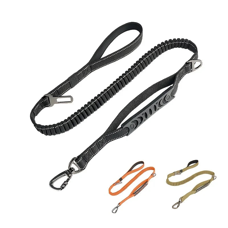 Nylon reflective multi-functional retractable dog leash with car safety buckle