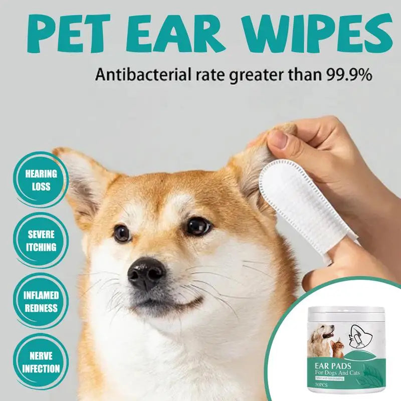 Ear Wipes For Dogs Portable Pet Ear Cleaning Wipes 50pcs Pets Dog Eyes Ears Cleaning Wipes Ear Wax Cleaning Finger Cots for pets