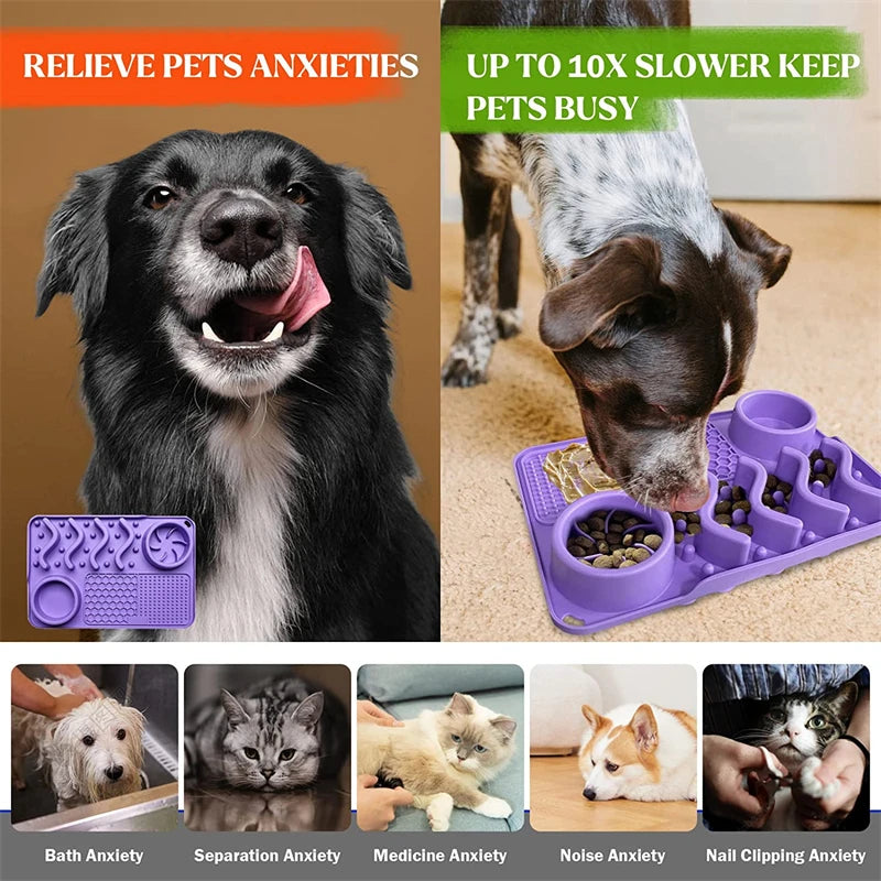 Slow Feeder Upgraded 3 in 1 Dog Bowls Dog Licking Mat With Suction Cups For Anxiety Relief Perfect For Pet Food Yogurt BPA Free