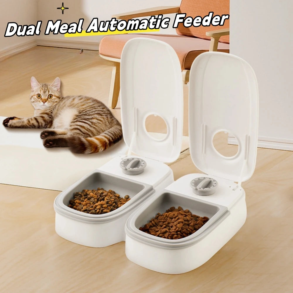 Pet Automatic Feeder Timed Quantification Separate Bowls for Dry Wet Feeding Easy to Clean Short-distance Travel Home Use