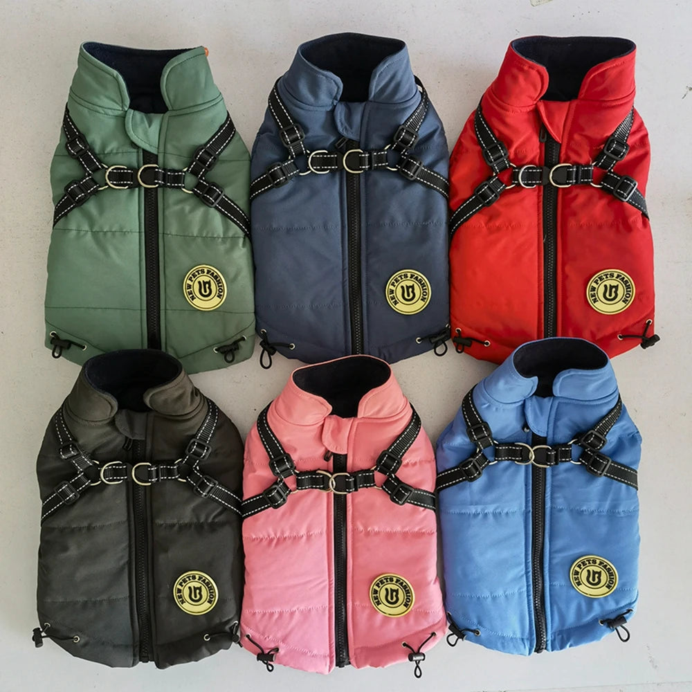 Autumn Winter Dog Clothes Reflective Cotton Dog Coat Elastic Band Solid Pet Warm Jacket Vest Retro Thick Plush Vest Clothing