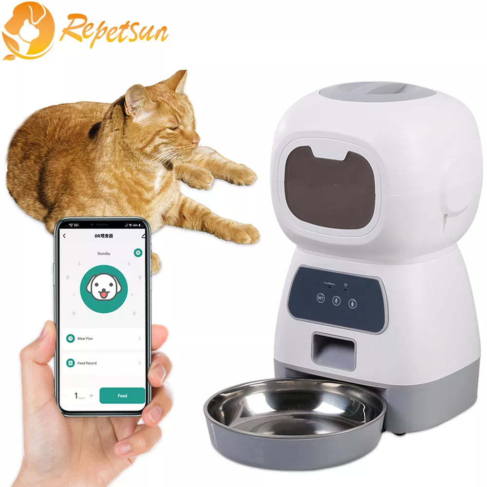 3.5L Automatic Pet Feeder For Cats WiFi Smart Swirl Slow Dog Feeder WiSPECIFICATIONSBrand Name: repetsunOrigin: Mainland ChinaIs Smart Device: YESPower Source: CHARGEMaterial: Stainless SteelMin Output: 4gType: DogsMax Output: 100gVoltShopDoggieworksShopDoggieworksVoice Recorder Large Capacity Timing Cat Food Dispenser