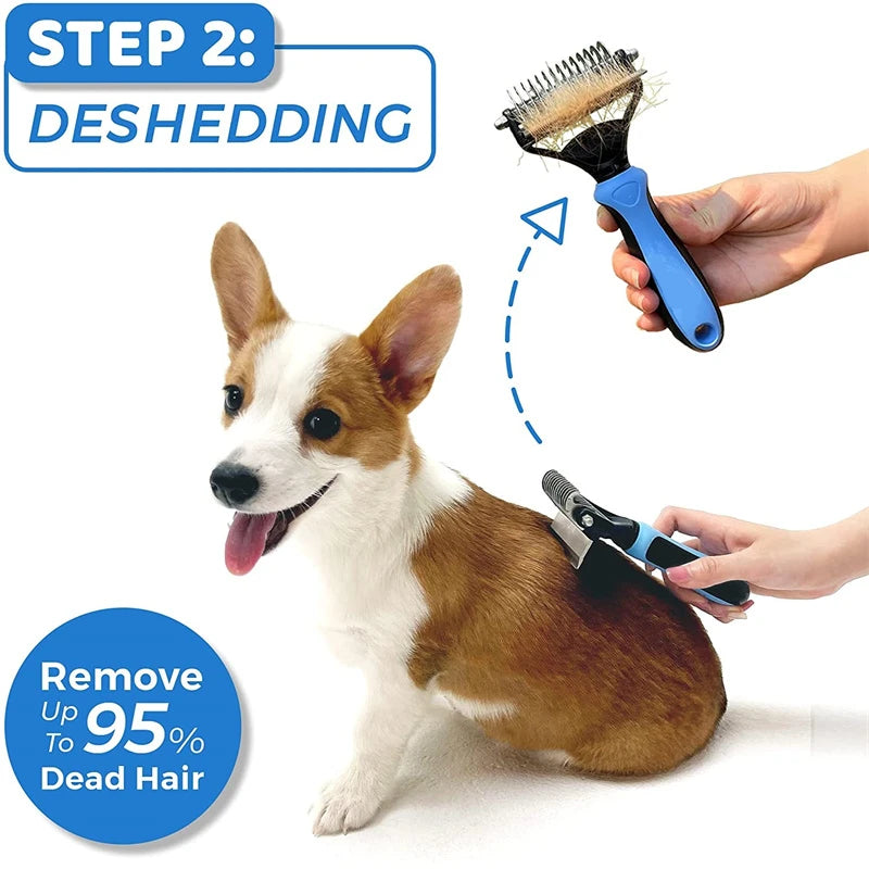 Undercoat rake for Dogs, 2 in 1 Pet Comb & deShedding Hair Grooming Brush Tool, Clear mat and tangles, Reduces Shedding by 95%…