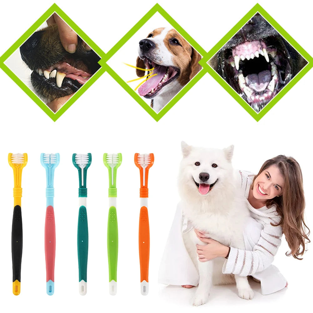 Three Sided Pet Toothbrush Three-Head Multi-angle Toothbrush Cleaning Dog Cat Brush Bad Breath Teeth Care Tool