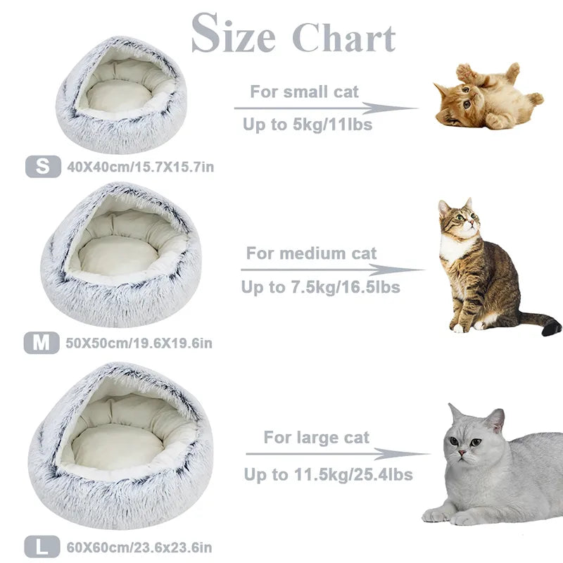 Winter Long Plush Pet Cat Bed Round Cat Cushion Cat House 2 In 1 Warm Cat Basket Cat Sleep Bag Cat Nest Kennel For Small Dog Cat