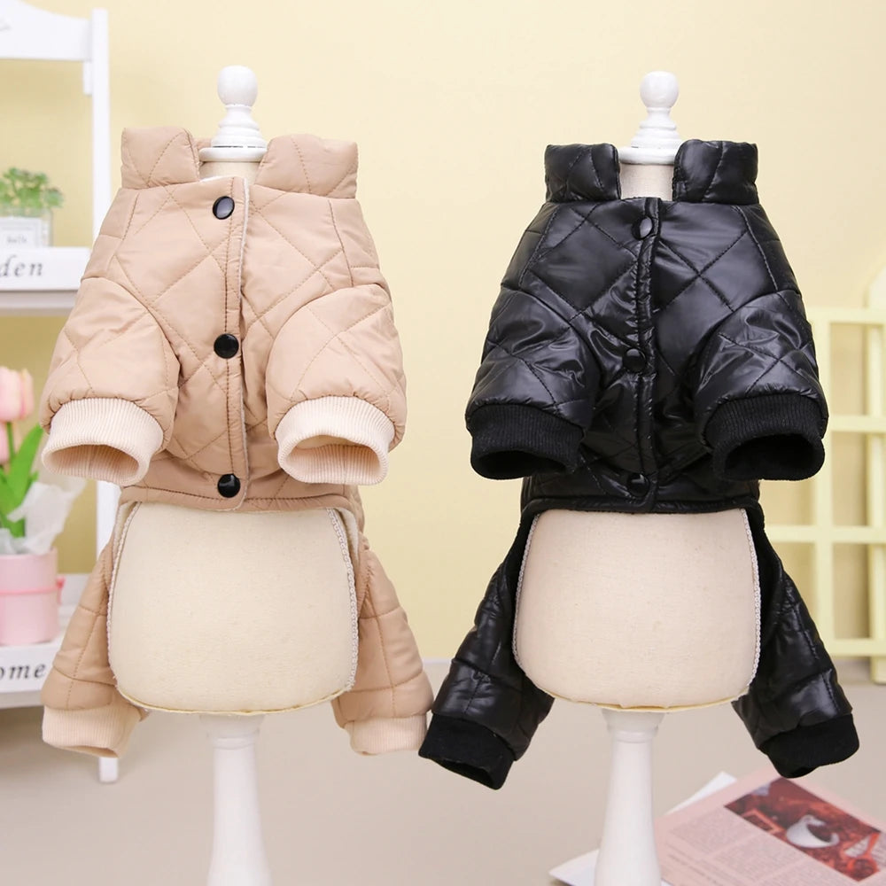 Four Legs Warm Pet Clothing Black Brown Colors Four-Leg Thickening Cotton-Padded Clothes for Dogs Waterproof Winter Dog Jumpsuit