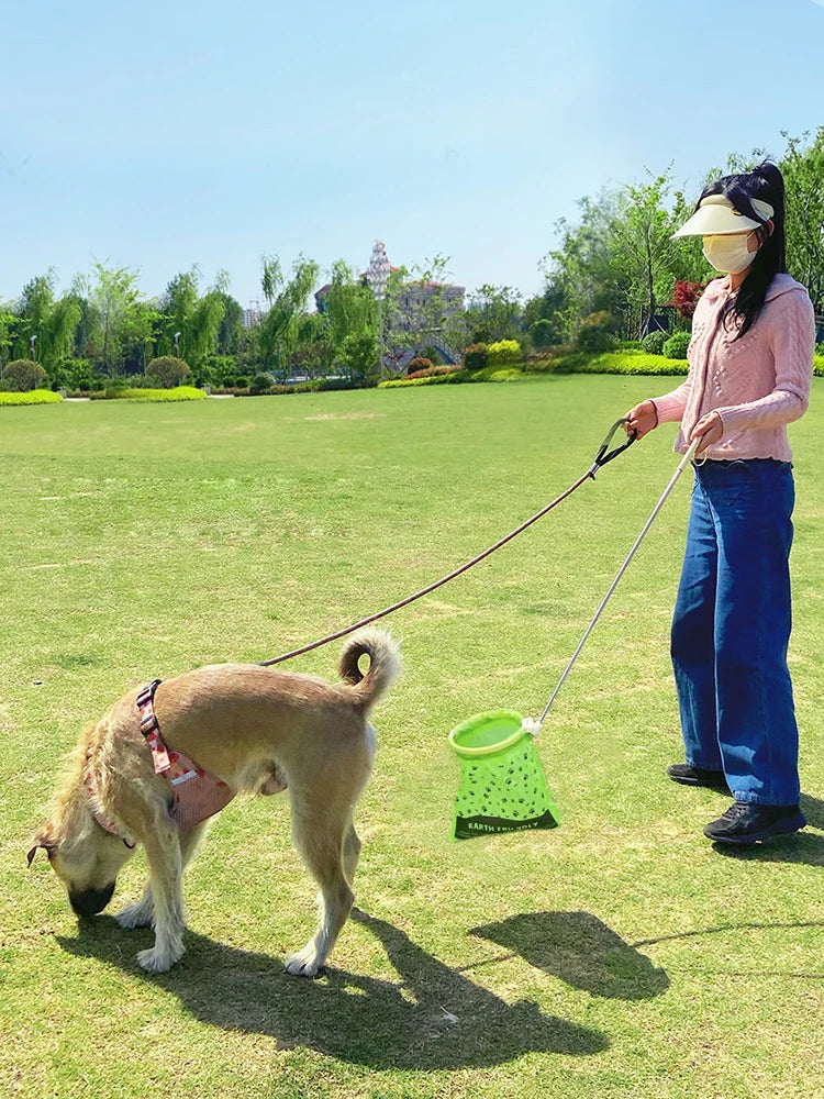 Pet Dog Poop Catcher with Bag Metal Foldable Long Handle Portable Lightweight No Touch Dog Pooper Collector Cleaner Tool Outdoor