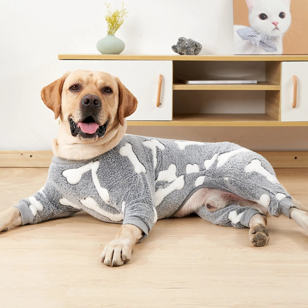 Four Legs Dog Pajamas Puppy Fleece Winter Warm Dog Jumpsuit Cute Pet Clothes Onesies For Medium Large Dogs Labrador Coat