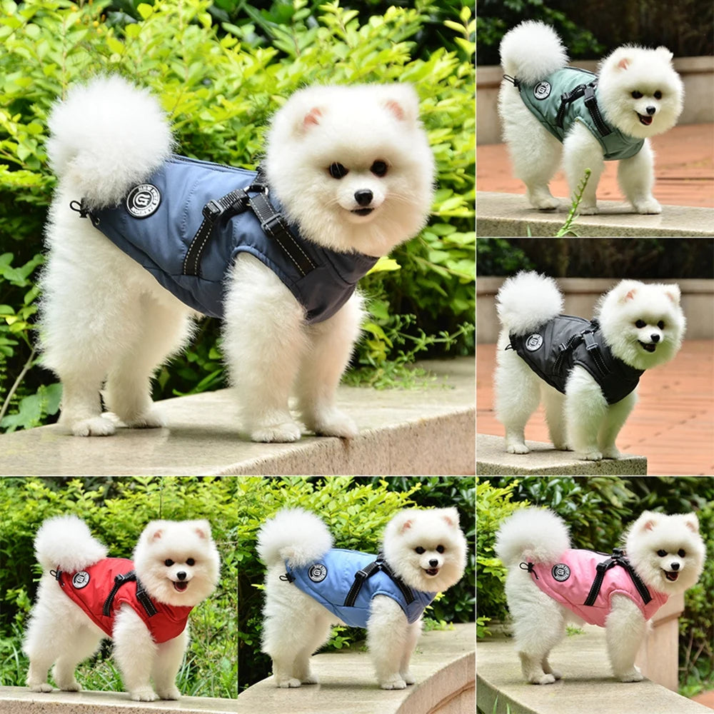 Autumn Winter Dog Clothes Reflective Cotton Dog Coat Elastic Band Solid Pet Warm Jacket Vest Retro Thick Plush Vest Clothing