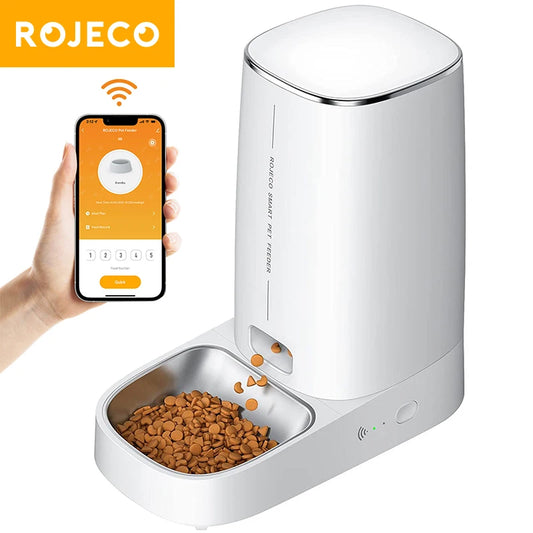 ROJECO Automatic Cat Feeder Pet Cat Food Kibble Dispenser Pet Smart WiFi Remote Control Auto Feeder For Cats Dog Accessories 4L