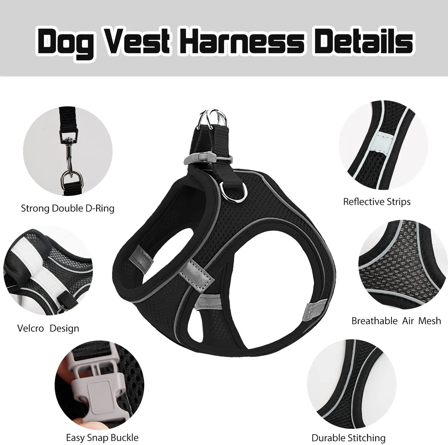 Pet Dog harness and leash set Reflective Breathable Harness Dog Adjustable Comfort Puppy harness outdoors travel Pet Supplies