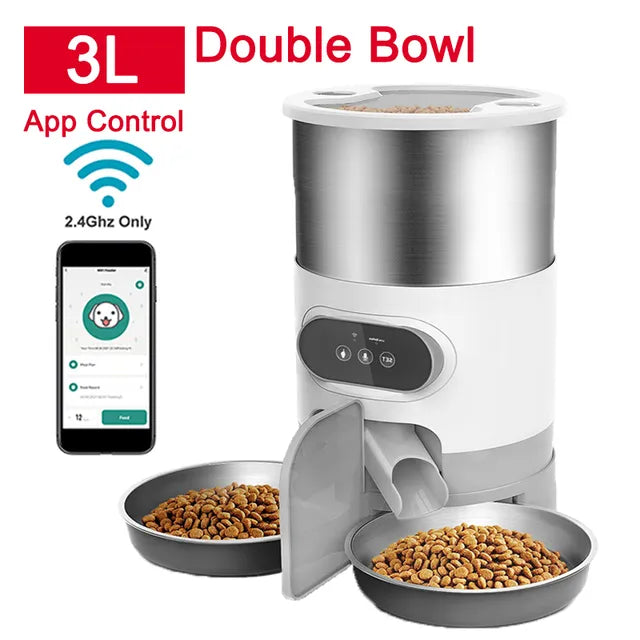 Cat Timing Feeder Smart APP Cat Feeder Stainless steel Double Meal PetSPECIFICATIONSBrand Name: NoEnName_NullOrigin: Mainland ChinaIs Smart Device: YESMaterial: Stainless SteelMin Output: 50gType: DogsMax Output: 100gVoltage: 110-240VLShopDoggieworksShopDoggieworksCat Timing Feeder Smart APP Cat Feeder Stainless steel Double Meal Pet Food Remote Feeding Automatic Dispenser Suitable Cats Dog