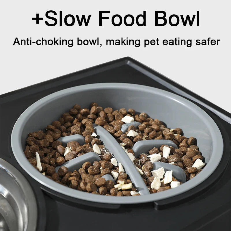 Dog Double Bowls Stand Adjustable Height Pet Feeding Bowl With Slow Food Bowl Elevated Food Water Feeders Lift Table for Dog Cat