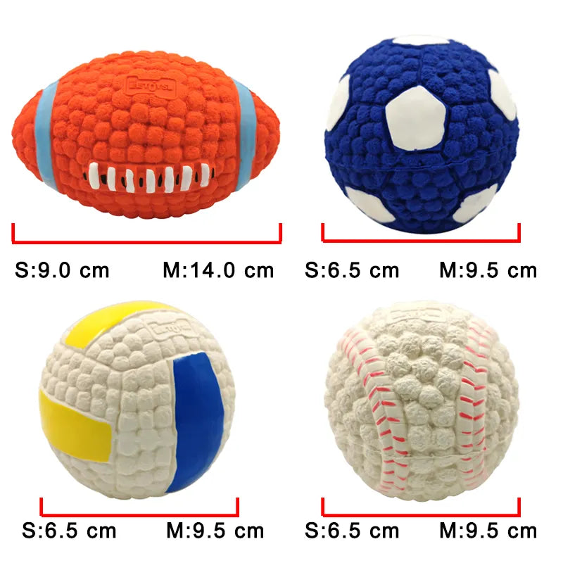 Soft Pet Ball Squeaky Toy For Small Large Dog Rugby Tennis Volleyball Football Basketball Latex Tooth Cleaning Training Toys