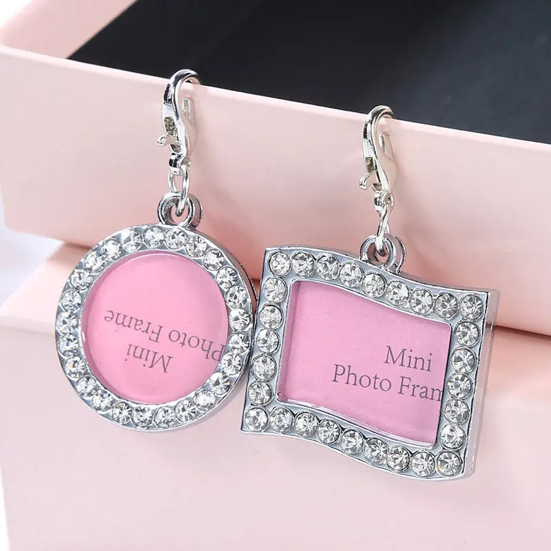 Dog ID Tag Pet Cat Collar Pendant Crystal Photo Frame Bone Heart Dog Tag Handwriting Name Phone Number Address Anti-lost Fashion