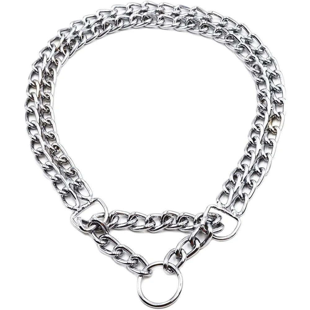 Pet Dog Stainless Steel Chain Martingale Dog Collar Heavy & Duty 2 Row Metal Link No Pull Training Collar for Large Medium Dogs