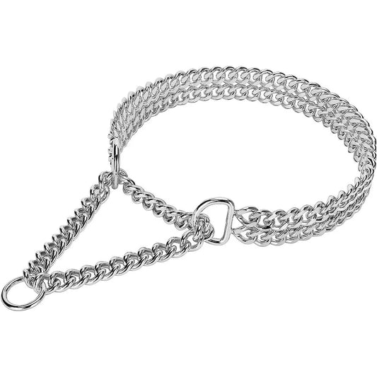 Stainless Steel Dog Choker Collar Martingale Collar for Dogs Training Double Row Chain Heavy Duty Collar for Medium Large Dogs