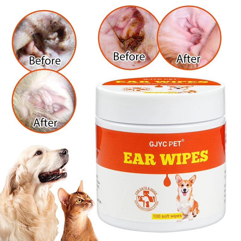 Pet Ear Wet Wipes Dog Ear Odor Remover Anti Ticks Mites Relieve Itching Non Toxic Against Infection Cat Ear Cleaning Paper100pcs