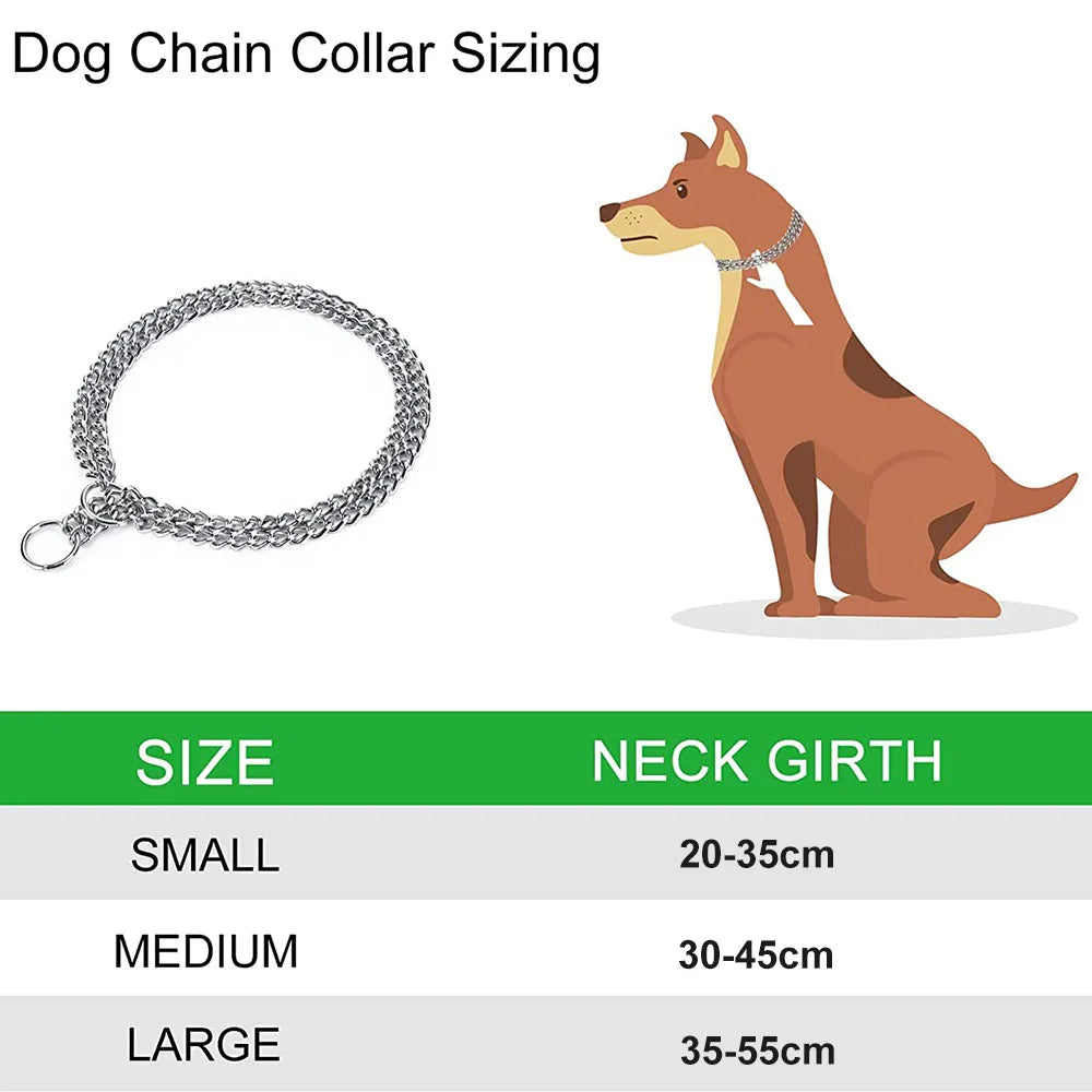 Chain Dog Training Choke Collar Adjustable Double Row Stainless Steel Chain Slip Collar Strong & Durable Dog Slip P Chain Collar