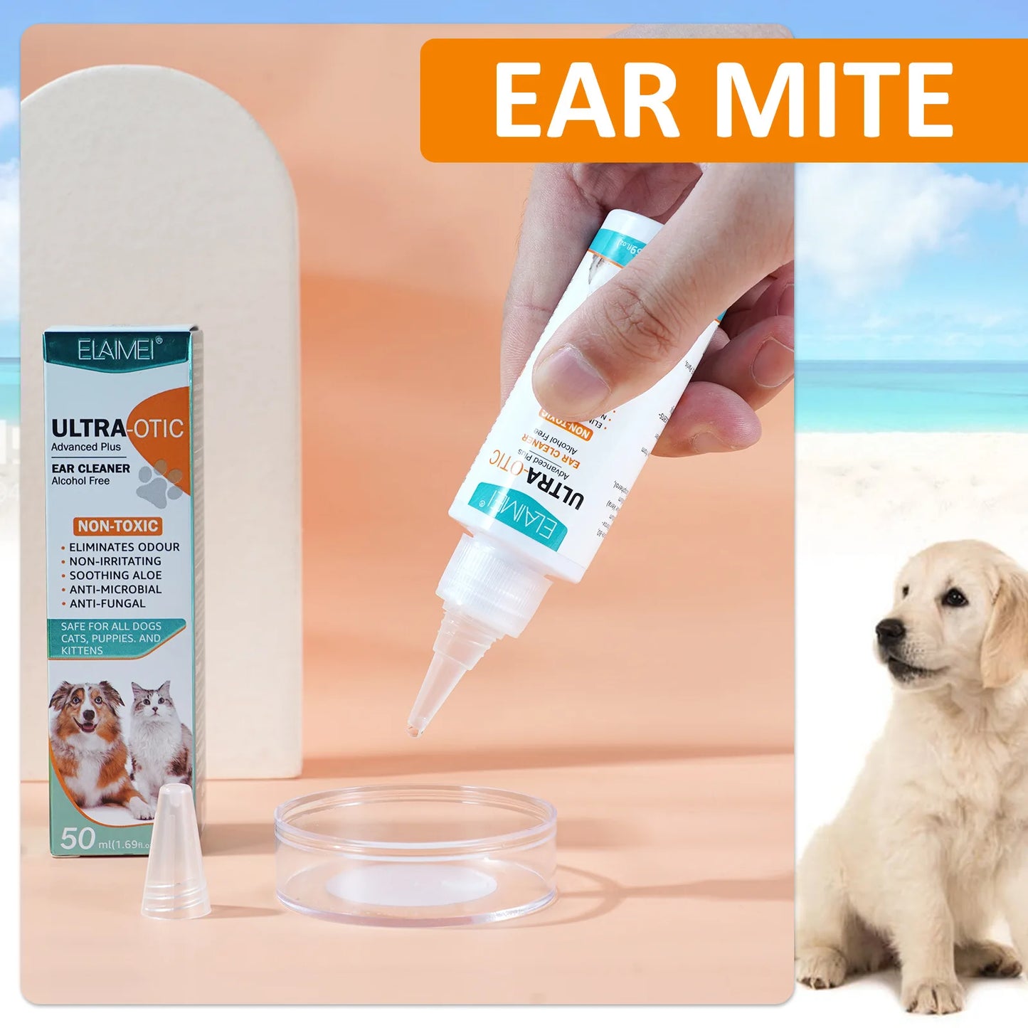 50ml Cat Dog Ear Cleaner Pet Ear Wash Ear Drops Infection Control Yeast Mites Removes Ear Mites Scientific Formula Pet Supplies