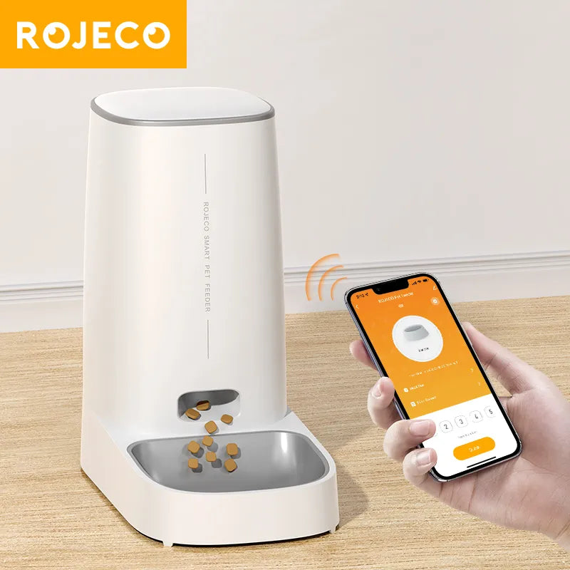 ROJECO Automatic Cat Feeder Pet Smart WiFi Cat Food Kibble Dispenser RSPECIFICATIONSBrand Name: ROJECOWith Water Dispenser: NoPower Source: CHARGEMin Output: 50gMax Output: 1000gTime Setting: YesMaterial: PlasticOrigin: Mainland ChinaPShopDoggieworksShopDoggieworksROJECO Automatic Cat Feeder Pet Smart WiFi Cat Food Kibble Dispenser Remote Control Auto Feeder