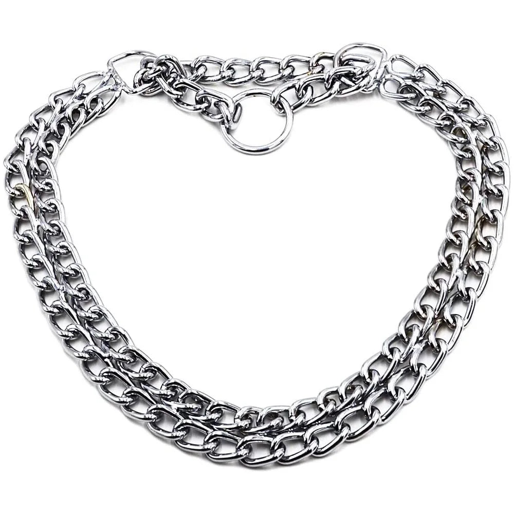 Pet Dog Stainless Steel Chain Martingale Dog Collar Heavy & Duty 2 Row Metal Link No Pull Training Collar for Large Medium Dogs