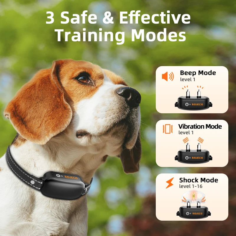 ROJECO Electric Dog Training Collar 3300ft Remote Control IPX7 Waterproof Vibrator Electric Pet Puppy Dog Bark Stop Shock Collar