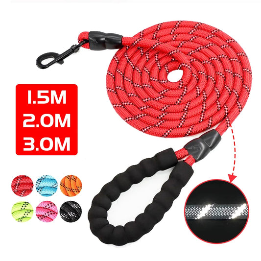 Long Dog Leash Reflective Outdoor Training Nylon Pet Leash 1.5m 2m 3m Lanyard Strong Rope for Small Medium Large Big Dogs Item