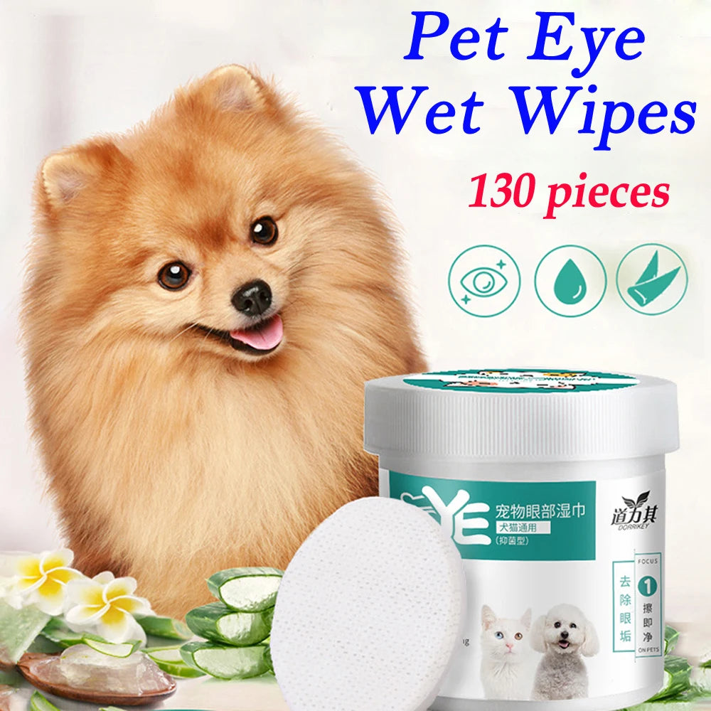 130PCS Pet Wet Wipes Eye Tear Ear Stain Remover Cleaning Portable Wet Towels Dog Cat Pet Cleaning Wipes Grooming Wipes Towel