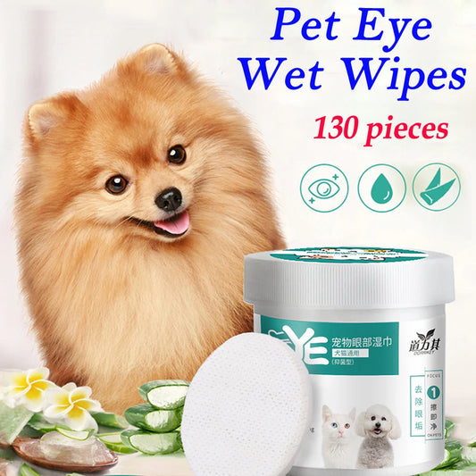 130PCS Pet Wet Wipes Eye Tear Ear Stain Remover Cleaning Portable Wet Towels Dog Cat Pet Cleaning Wipes Grooming Wipes Towel