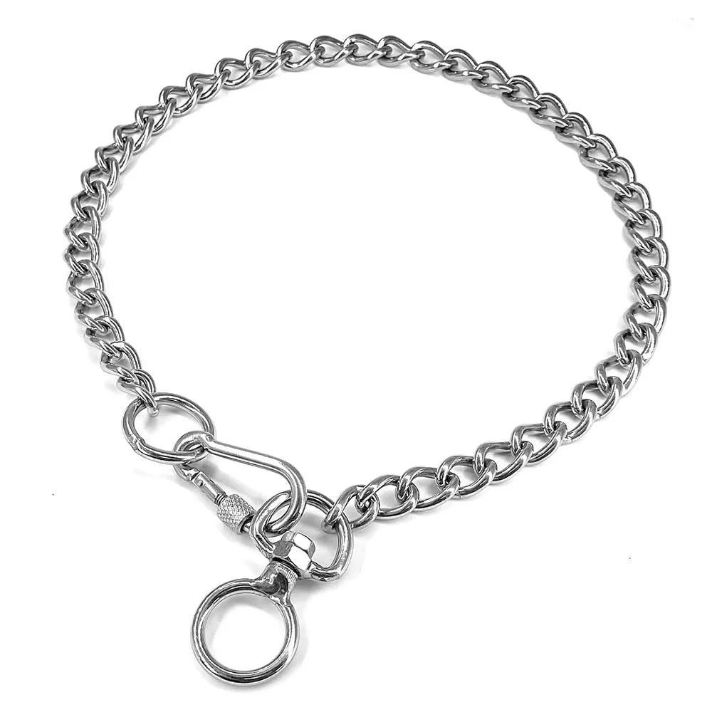 Dog Training Chain Collar Stainless Steel Metal Chew Proof Dog Necklace Anti Winding Dog Leash Extension Lead for Pet Large Dogs