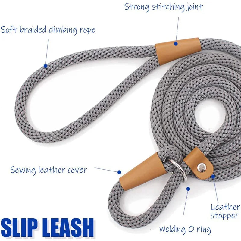 Dog Collar Dog Leash Slip Rope Lead Leash Heavy Duty Braided Rope Adjustable Loop Collar Training Leashes for Medium Large Dogs