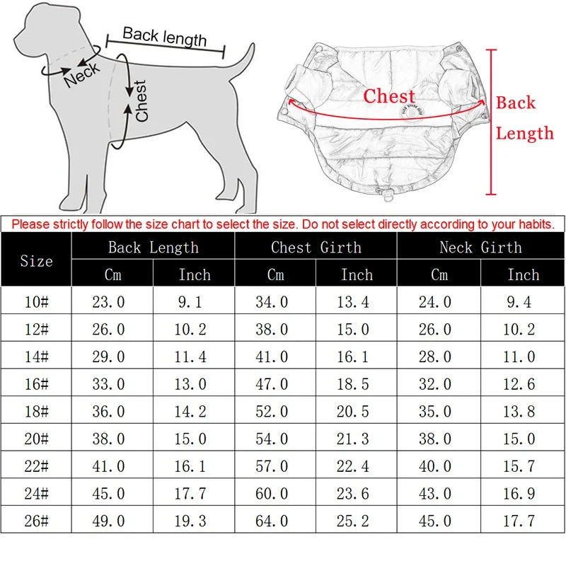 Waterproof Big Dog Down Jacket Winter Warm Dog Clothes for Small Medium Large Dogs French Bulldog Pug Hooded Coat Pets Clothing