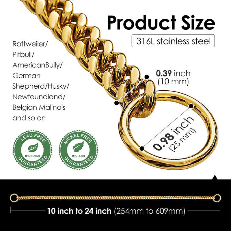 Stainless Chain Collar Large Collar Chain For Metal Dog Dogs Medium Links Link Small Steel Gold Cuban Walking Training