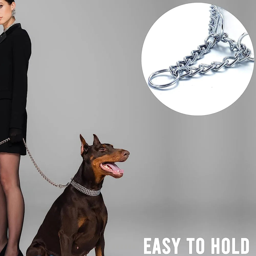 Strong Dog Chain Collar Chew Proof Triple Row Chain Dog Collar Adjustable Walking Collar Metal Cuban Link Dog Collar for Big Dog