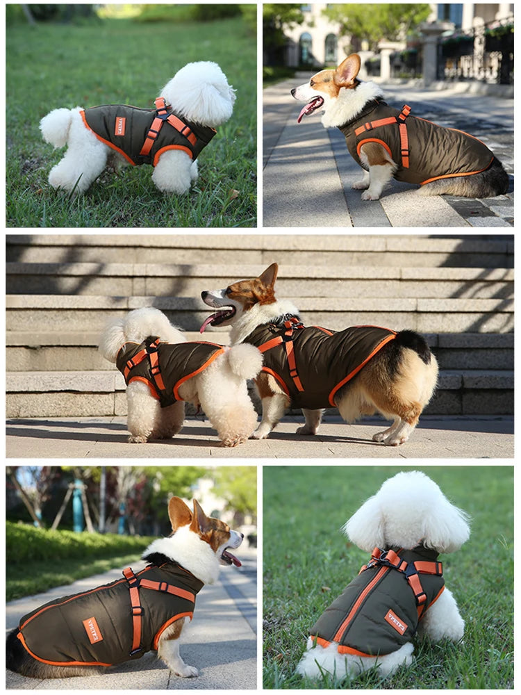 Puppy Jacket Waterproof Pet Clothes for Small Dogs with Harness Winter Warm Chihuahua Vest Yorkie Coat French Bulldog Costume