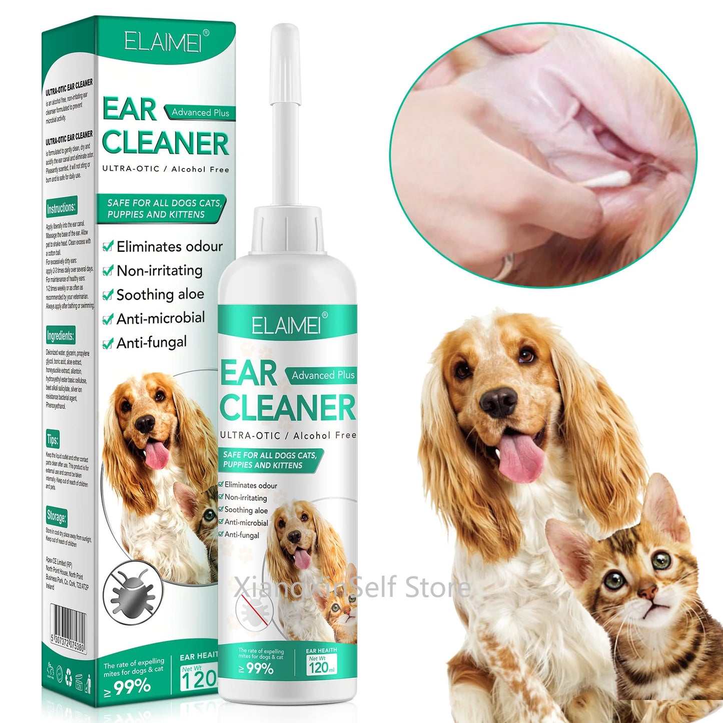 120ml EAR CLEANER Eliminates Odour Non-irritating Soothing Aloe Anti-microbial Dogs&Cats Health Hygiene Supplies