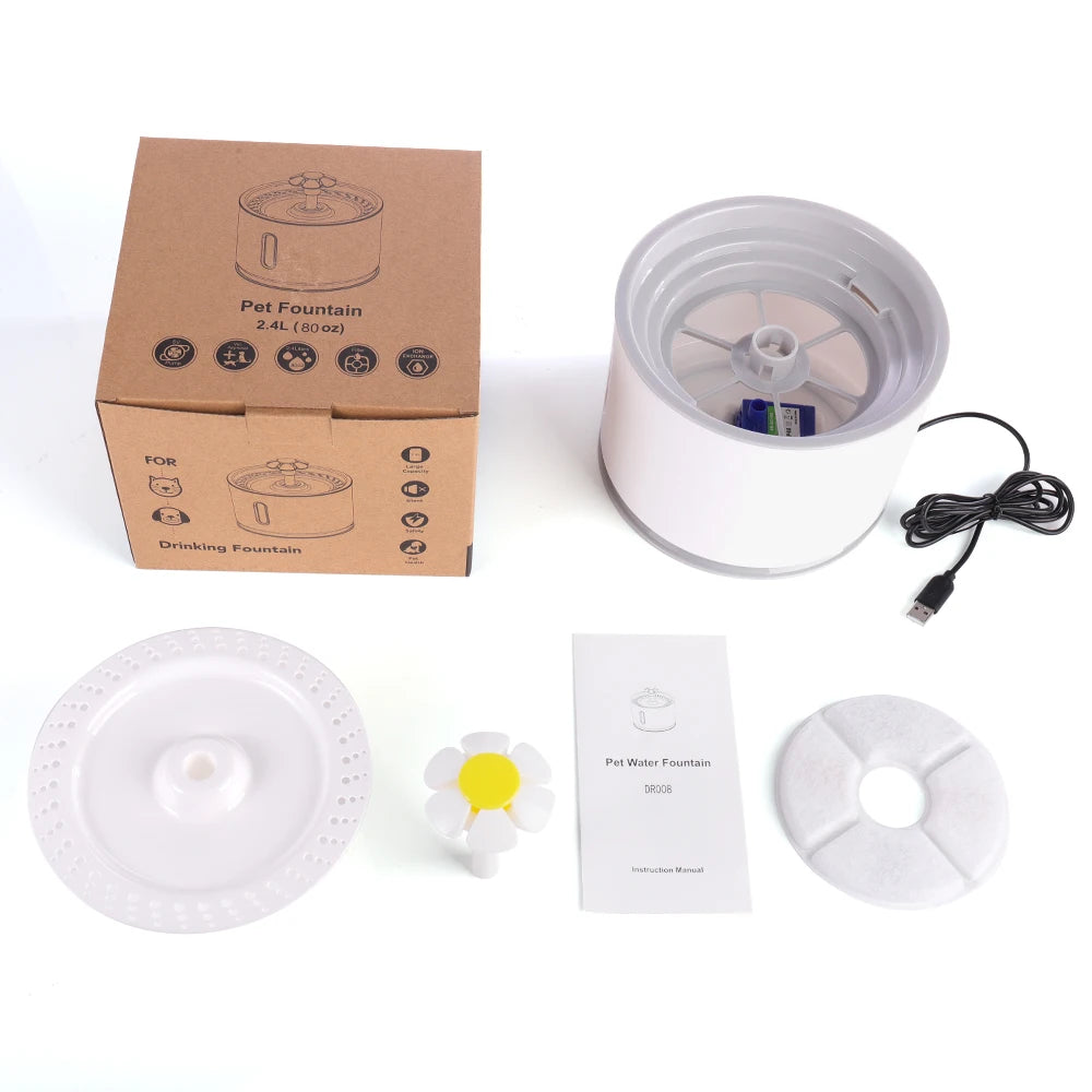 Automatic Pet Cat Water Fountain with LED Lighting 5 Pack Filters 2.4LSPECIFICATIONSBrand Name: NoEnName_NullWith Water Dispenser: YesPower Source: CHARGEMin Output: 50gMax Output: 2.4LTime Setting: NoMaterial: PlasticOrigin: Mainland ShopDoggieworksShopDoggieworks4L USB Dogs Cats Mute Drinker Feeder Bowl Drinking Dispenser