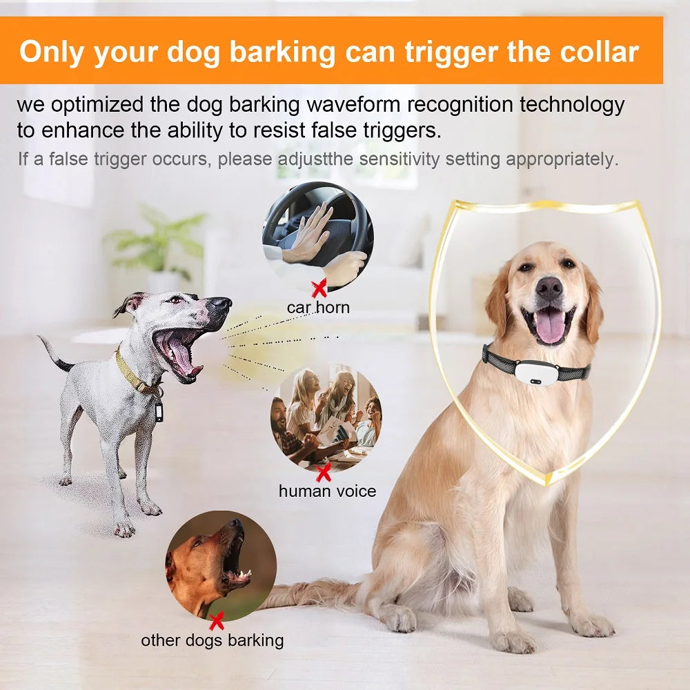 Bark Collar Rechargeable Anti Barking IP67 Electric Shock Collars Waterproof Training Collar for Small and Medium Dogs