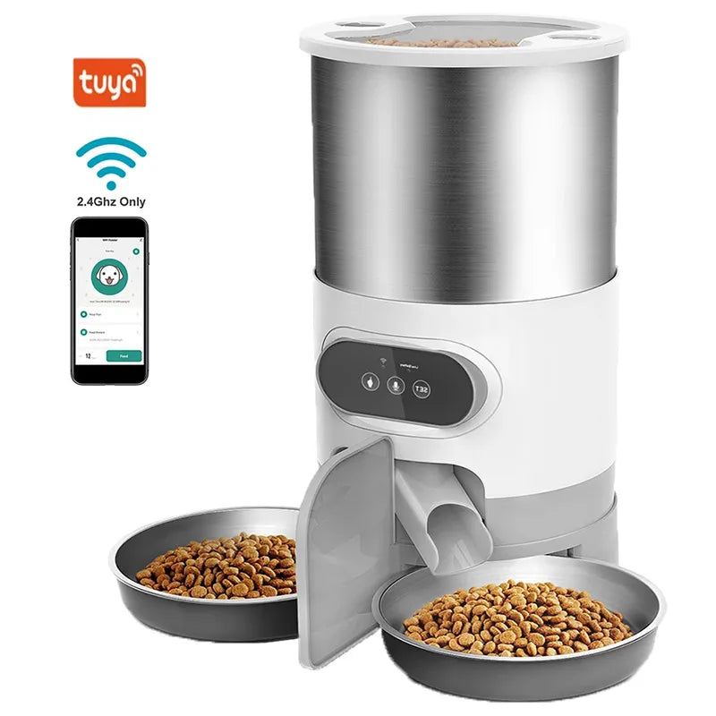 Cat Timing Feeder Smart APP Cat Feeder Stainless steel Double Meal PetSPECIFICATIONSBrand Name: NoEnName_NullOrigin: Mainland ChinaIs Smart Device: YESMaterial: Stainless SteelMin Output: 50gType: DogsMax Output: 100gVoltage: 110-240VLShopDoggieworksShopDoggieworksCat Timing Feeder Smart APP Cat Feeder Stainless steel Double Meal Pet Food Remote Feeding Automatic Dispenser Suitable Cats Dog