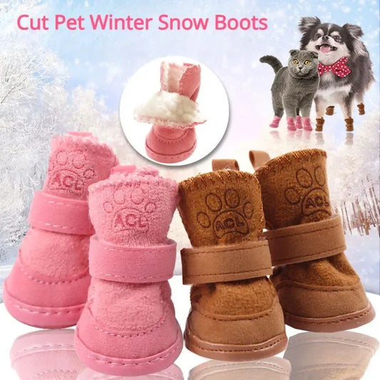 4Pcs/Set Cute Dog Boots Outdoor Snow Walking Non-slip Puppy Sneakers Supplies Puppy Comfortable Snow Boots Pet Winter Warm Shoes