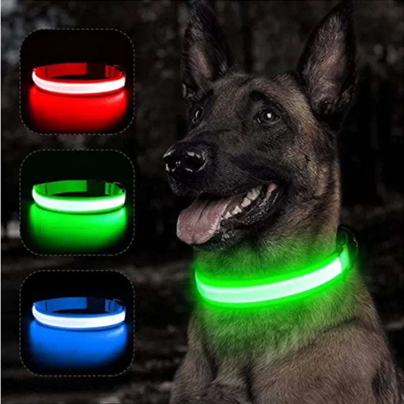 Led Dog Collar Light Anti-lost Collar For Dogs Puppies Night Luminous Supplies Pet Products Accessories USB Charging/Battery