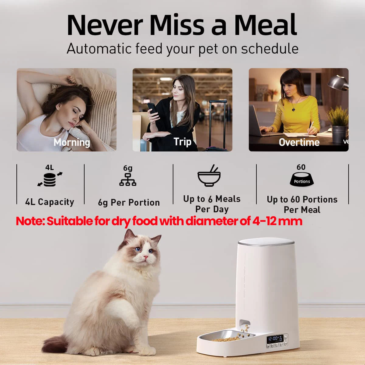 ROJECO 4L Automatic Pet Feeder Button Version Auto Cat Food Dispenser SPECIFICATIONSBrand Name: ROJECOWith Water Dispenser: NoPower Source: CHARGEMin Output: 50gMax Output: 1000gTime Setting: YesMaterial: PlasticOrigin: Mainland ChinaPShopDoggieworksShopDoggieworksROJECO 4L Automatic Pet Feeder Button Version Auto Cat Food Dispenser Accessories Smart Control Pet Feeder