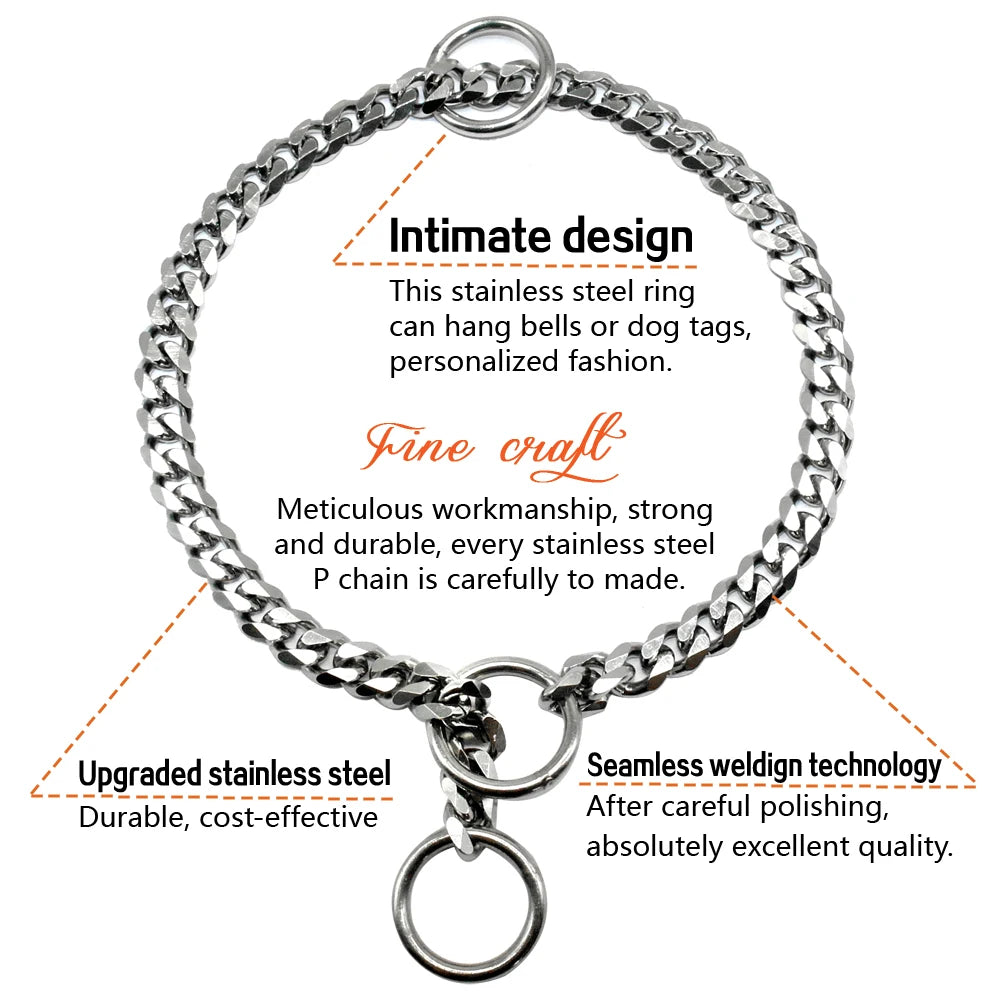 Dog Chain Collar Stainless Steel Dogs Slip Collars Metal Pet P Choke Chrome Plated Chian For Medium Large Dogs Training Pitbull