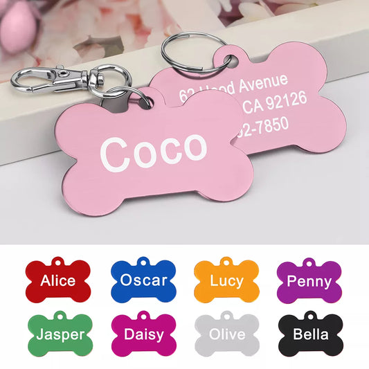 Personalized Dogs Cats ID Tag Custom Alloy Bone Puppy Kitten Collar Accessories Anti-lost Pet Name Tags for Small Large Dog Cat